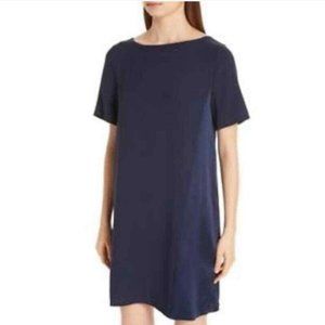 Eileen Fisher Ballet Neck Silk Knee Length Dress in Midnight Blue, S, like new